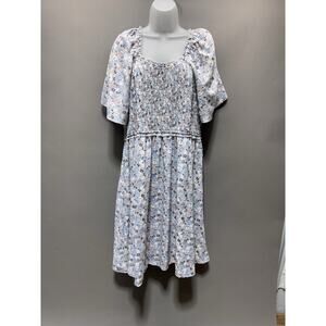 Mikarose Blue Floral Smocked Babydoll Midi Dress Women’s Size XXXL New